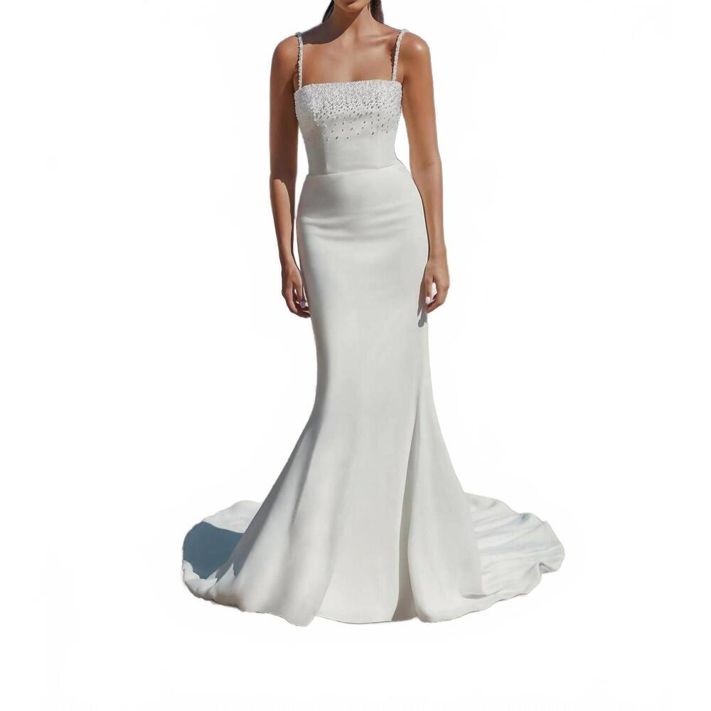 NEW SINCERITY stretch crepe fit and flare wedding gown in ivory